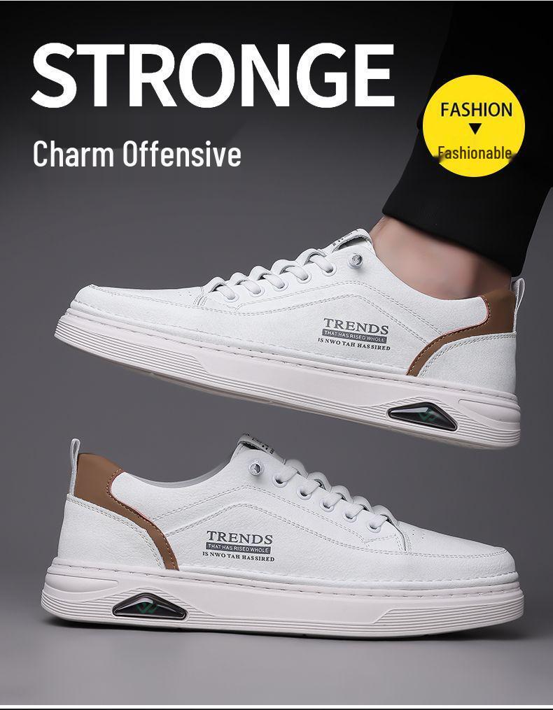 2025 Men's Trendy Height-Boosting White Casual Sneakers - Versatile, Breathable, Soft Sole, Sporty Leather Design