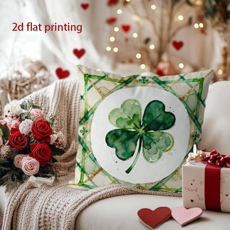 

Irish Four-Leaf Clover Pattern Heart-Shaped Cushion Cover Pattern Cushion Cover Suitable for Sofa Bedroom Car Pillow Cover 16x16Inch