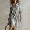 Damen-Farbiges Lässiges Langes Kleid mit Reverskragen und Schlitz für den Alltag