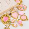 2pcs Stainless Steel Charms Retro Pink Enamel Rose Flower Heart Necklace Charm for DIY Earring Jewelry Making Pendant Supplies