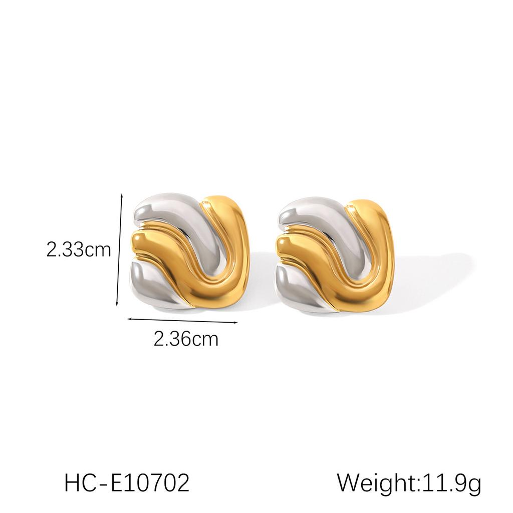 Gold and silver color blocked stainless steel earrings for women, smooth geometric texture, sun pentagram, European and American design, jewelry gift