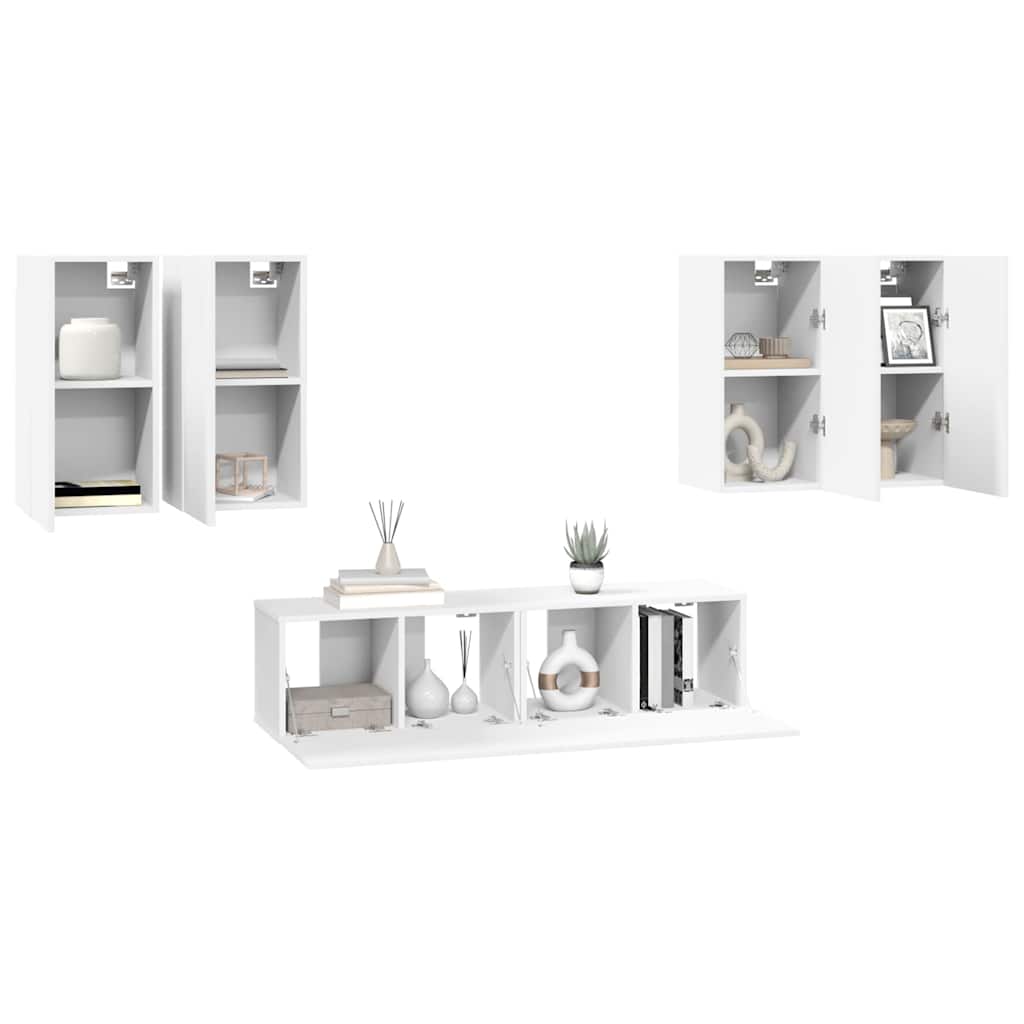 Vidaxl 6-Cz. TV Cabinet Set, White, Wood-Based Material