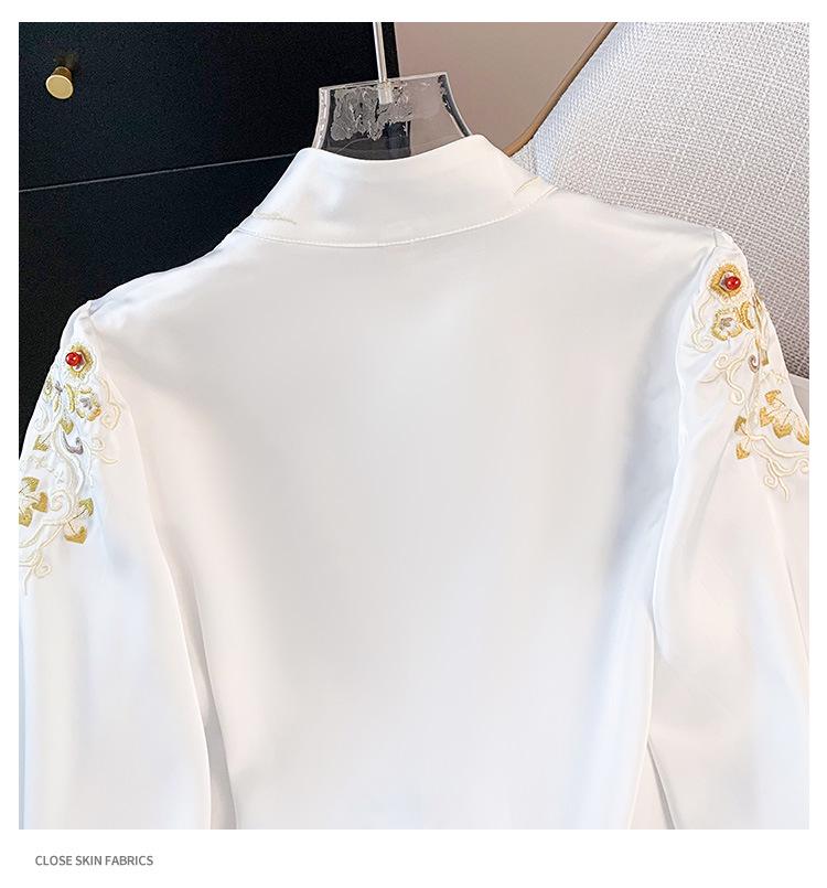 Authentic New Chinese Style Stand Collar Embroidered Shirt with Frog Buttons & Horse Face Skirt - Long Sleeve National Style Top