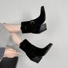 Fashion NEW Autumn Women Boots Pointed Toe Chunky Heel Shoes Cow Suede Leather Shoes for Women Casual Slip-on Western Boots Daily Shoes