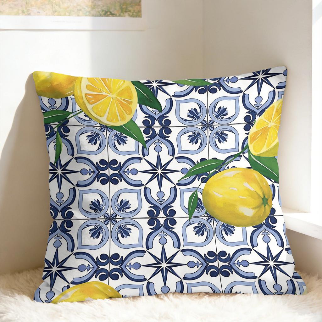 Lemon and Blue Pattern Pillow Case Soft Pillow Cover For Sofa Car Home Decor Novelty Cushion Cover
