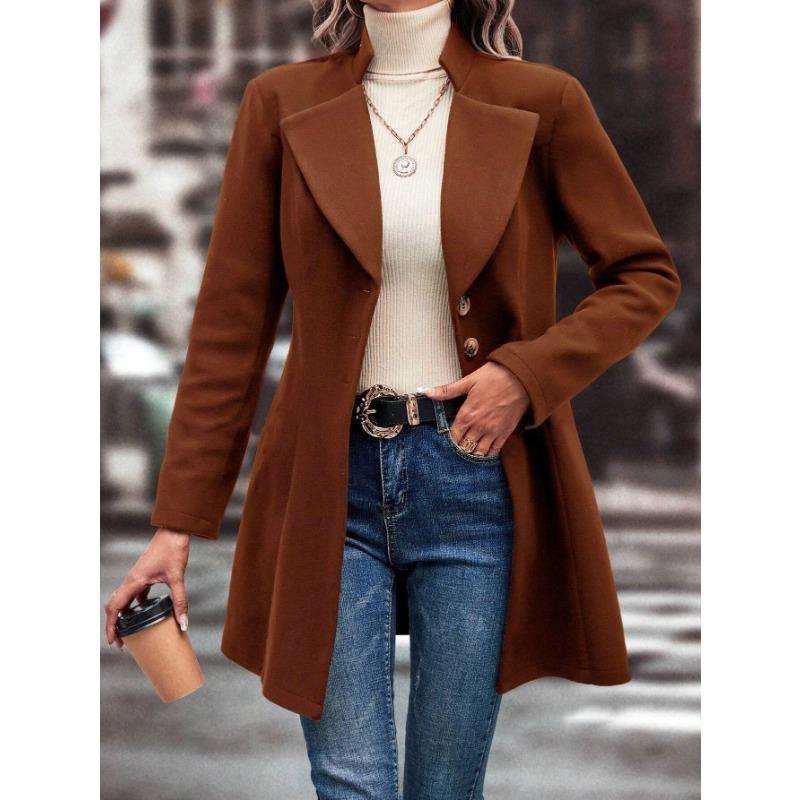YYFS Women's Fashion Casual Solid Color Print Autumn Winter Long Sleeve POLO Neck Jackets & Coats