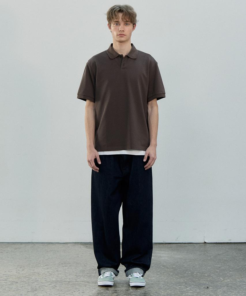 BASIC HOUSE Uni Semi-Overfit Pique Polo Shirt Brown Lyts3104