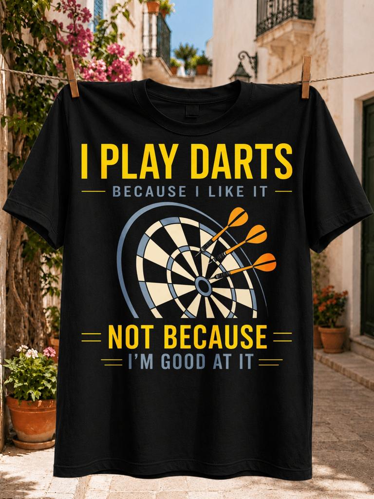I Play Darts Because I Like It Not Because Im Good At It Quotedartboard And Orange Darts Graphic Unisex All Tshirt
