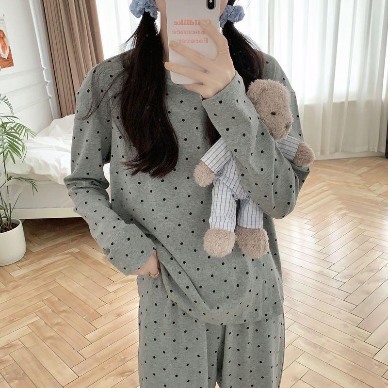 

Женская домашняя пижама Женский весенне-осенний пуловер с длинным рукавом и брюки Сладкий мультяшный свободный костюм-двойка XXL