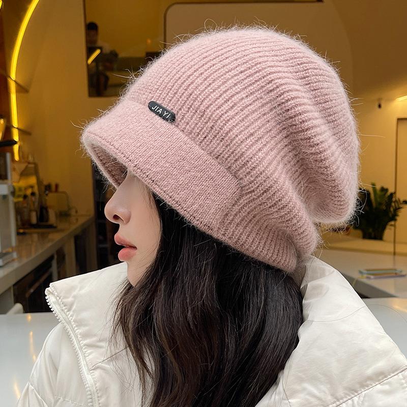 Klassische Baskenmütze mit Zopfmuster, Vintage-Strickmütze in Volltonfarbe, leichte Beanie mit Krempe, winddicht, warm, lässige Beanie für Damen im Winter und im Freien