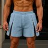 INCERUN Men Drawstring Elastic Waist Zip-up Hem Furry Mini Shorts Pants