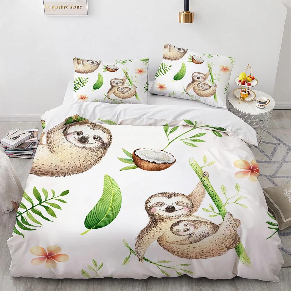 Watercolor Brown Sloth Duvet Cover Cartoon Animals Pattern For Kids Teens Boys Girls Wildlife Bedroom Decorations Quilt Cover