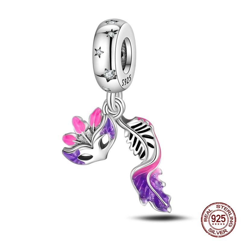 Copper Colorful Masquerade Series Sexy Mask Feather Dress Charms Beads Fit Qikaola Original Bracelets Diy Jewelry