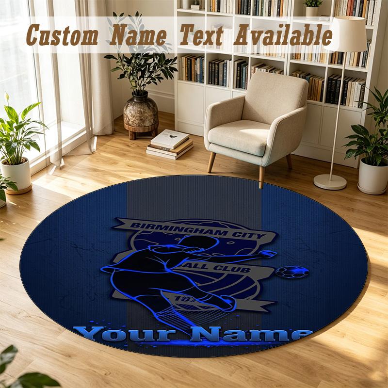 Round Rug Custom NameBIRMINGHAM CITY Football Pattern Non Slip Carpet Home Floor Decor