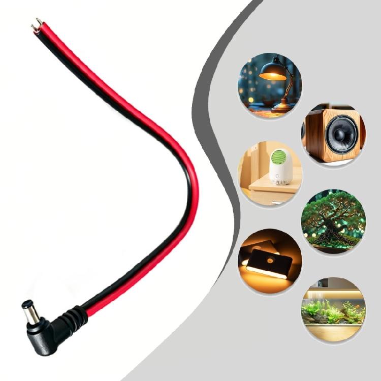 Open Wire Pigtail Power Cable, Right Angle 5.5X2.1Mm Male End, 30Cm Cord for Camera Work, Equipment Repair and Narrow Area Routing