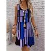 Sommer Damen Rundhals Ärmelloses Kleid Kreatives Gestreiftes Karomuster 3D Übergröße Kleid Modisch Bequem Weich Atmungsaktiv Minikleid