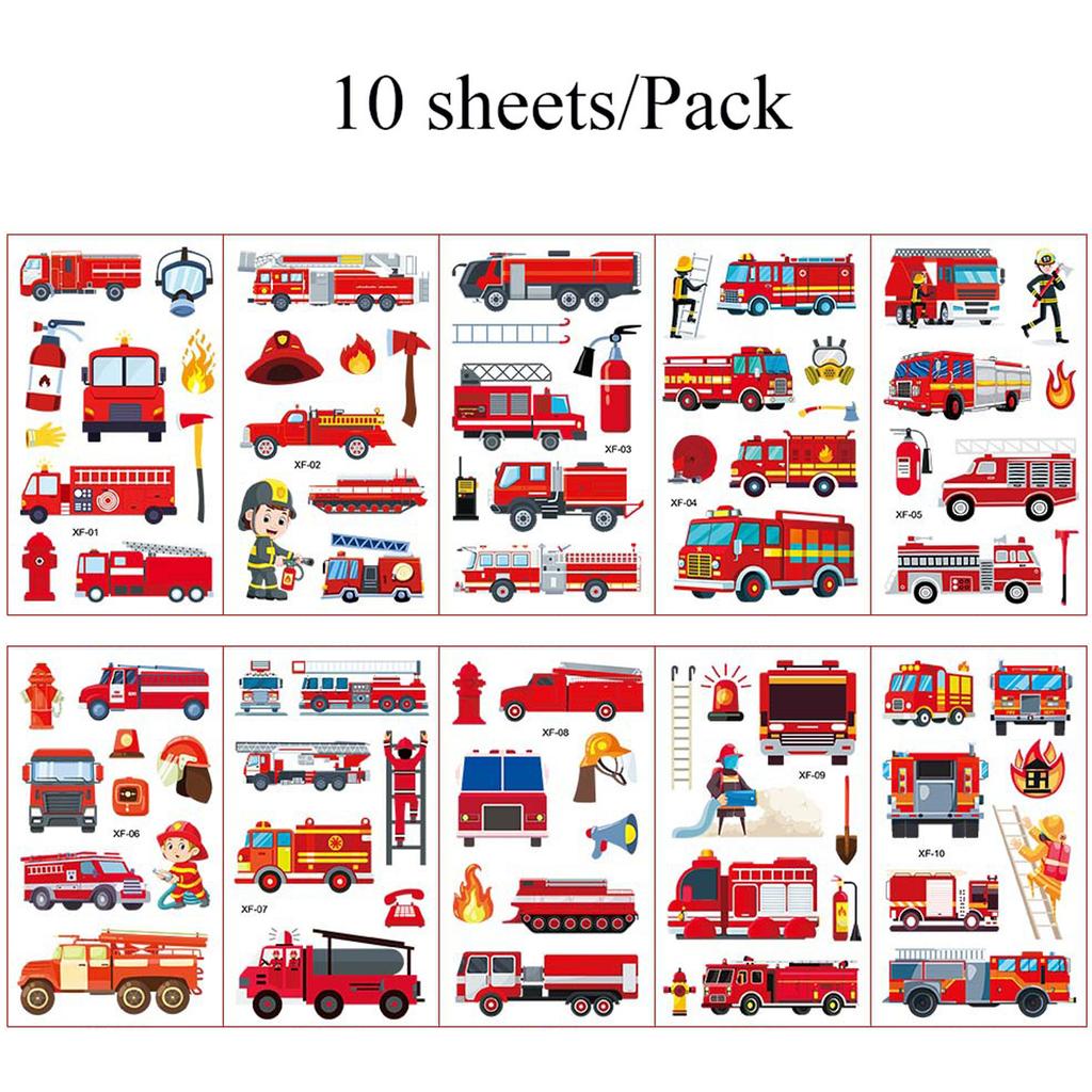 10 Sheets Excavator Vehicle Pattern Temporary Tattoos For Hand Body Engineering Crane, Cartoon Tattoos Stickers