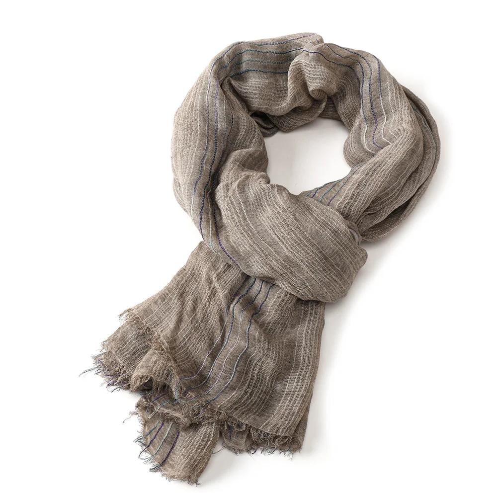 Cotton Linen Striped Men Scarves Autumn Winter Warm Neckerchief Pashmina Male Accessories Short Tassel Bufanda Shawl