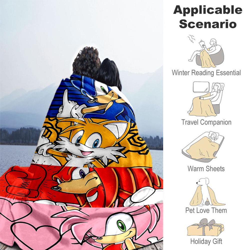 1PC Sonic Characters Outdoor Flannel Throw Blanket - HD Printed Lightweight Soft Warm All-Season Blanket for Sofa, Bed, Travel, Camping 071