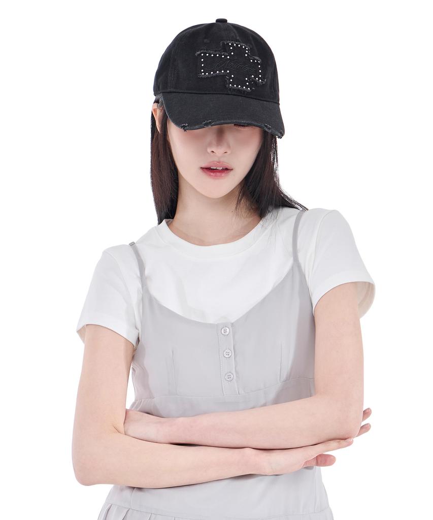 Alkialka Distressed Patch Ball Cap (Black Denim)