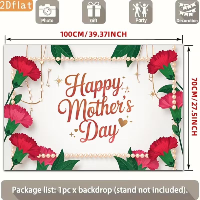 2D Mother's Day Photography Backdrop Happy Mother's Day with Carnation and Pearl Background
