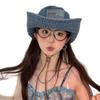 Korean Version Sticker Bear Denim Bucket Hat Women's Spring and Summer Retro Big Brim Mountaineering Hat Showing Face Small Sunshade Sunscreen Hat