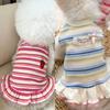 Dog Dress Girls 2 Set Dog Summer Clothes Cooling Skirts Puppy Dresses Striped Strawberry Print Cat Dog Clothing Chihuahua Outfit