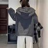 Vintage fashion hooded knitted cardigan top women's autumn and winter new soft waxy loose lazy wind sweater jacket