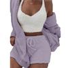Conjunto de Pijama de Felpa de Invierno para Mujer, Estilo Europeo y Americano, 3 Piezas: Top Corto de Manga Larga, Chaleco y Shorts