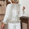Dames Casual Mode Ruche V-Hals Zak Retro Print Lange Mouw Top