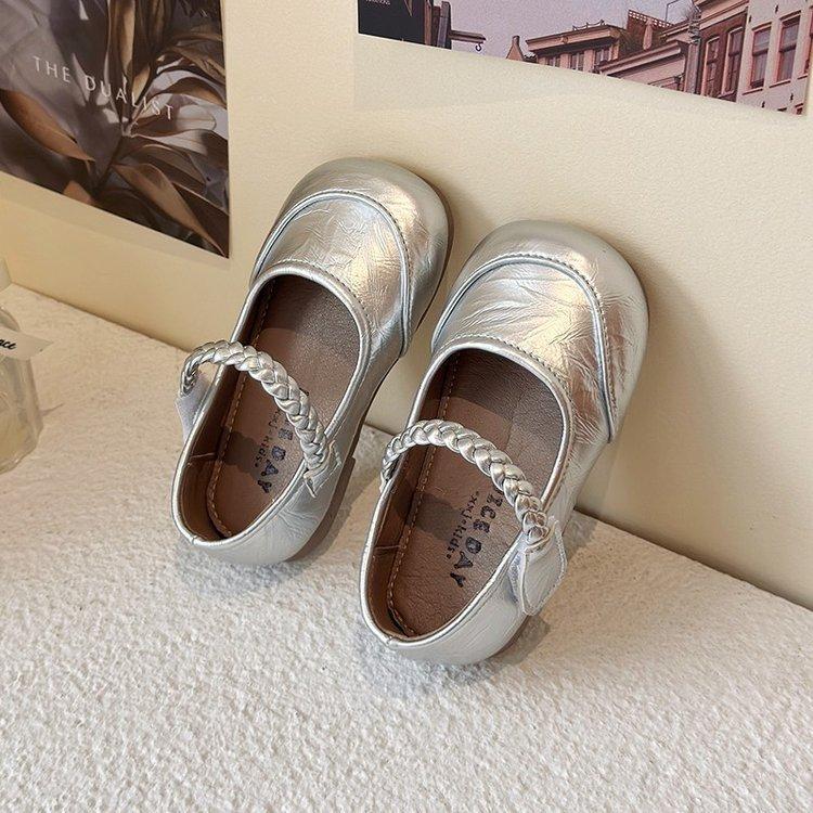 Girls Princess Shoes Small Leather Shoes 2025 Spring Children's Foreign Style Little Girl Silver Single Shoes Stage Mary Jane Ladyshoes