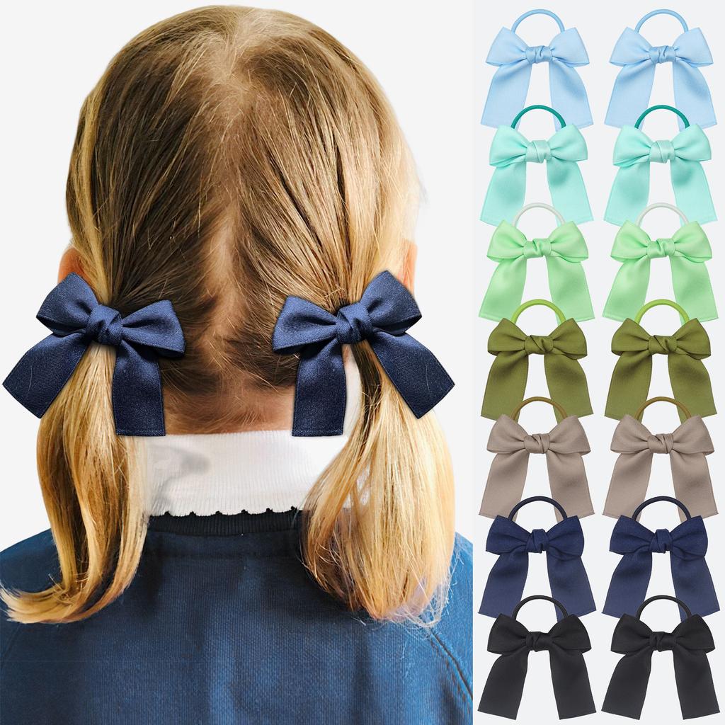 14pcs Ribbon Pigtail Hair Bows Elastic Hair Ties Hair Bands Holders Hair Accessories for Baby Girls Infants Toddler Wholesales
