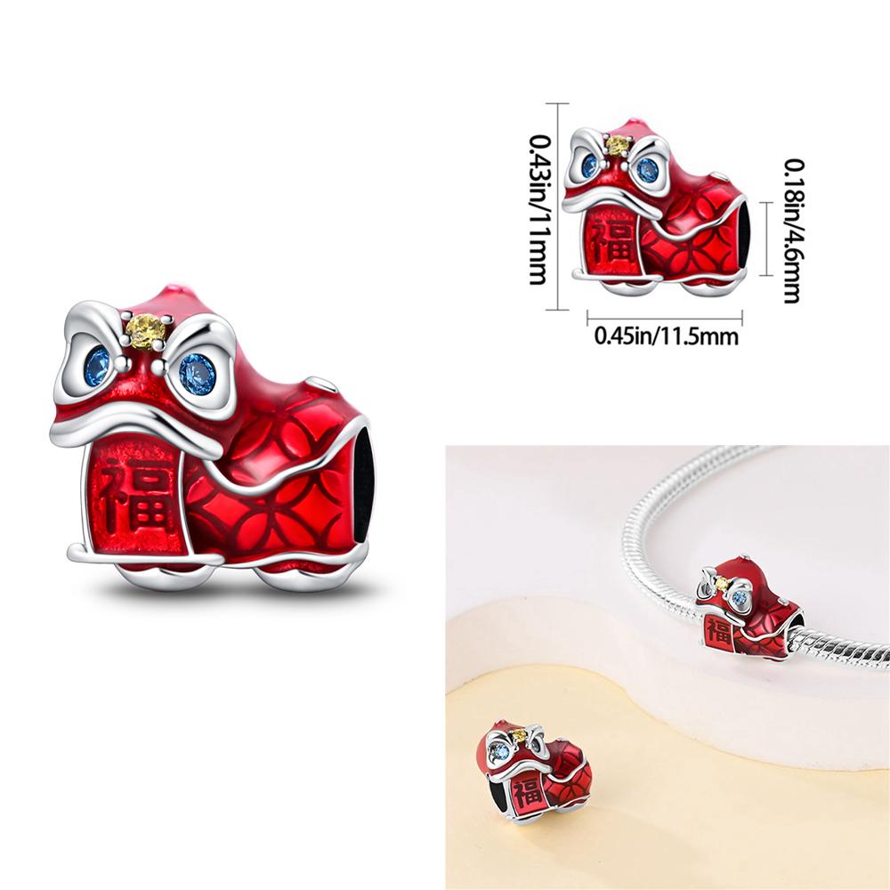 Brand New Chinese Style Series Copper Metal Red Lantern Lucky Cat Charm Bead Components Compatible With Authentic Original Bangle Charm Bead