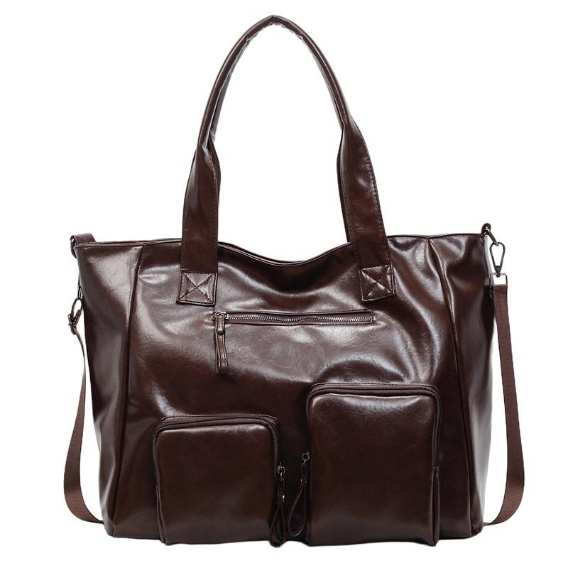 

A Large-capacity, Simple Commuting Handbag for Women, A Single-shoulder Tote Bag кавовий