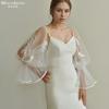 Detachable Off Shoulder Tulle Puff Arm Cuffs, Floral Embroidery Flared Bell Mesh Sleeve Covers For Bridal Wedding Strapless Gown Photoshoot
