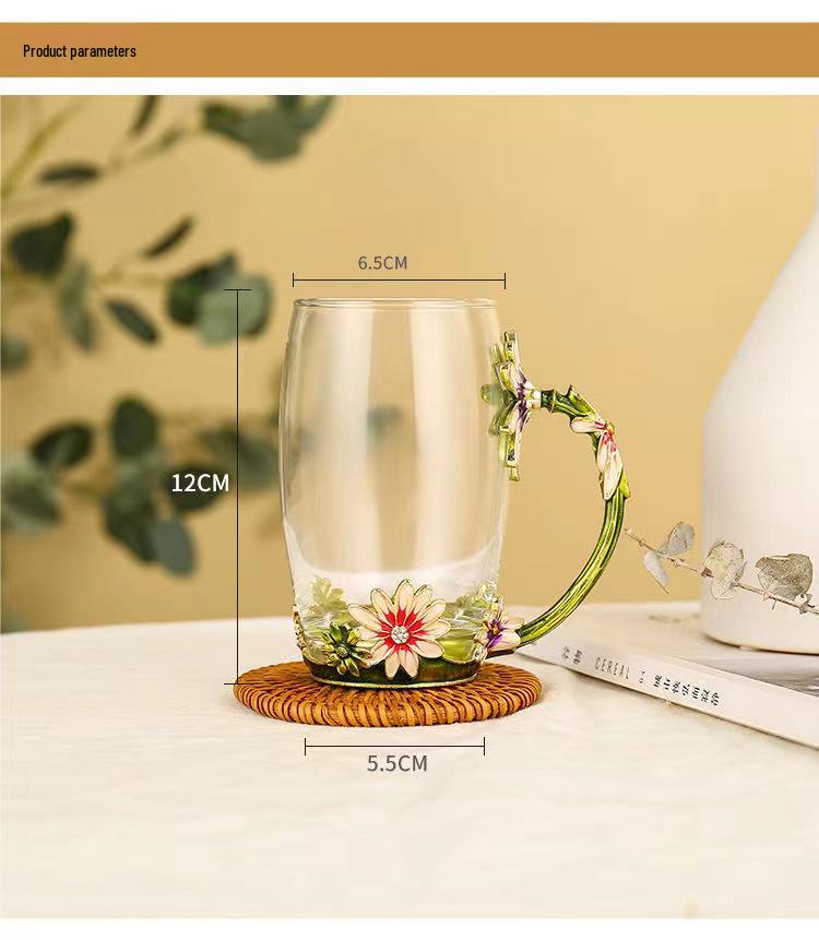 Chrysanthemum Enamel Glass Tea Cup - Lead-Free Crystal Coffee Cup Gift