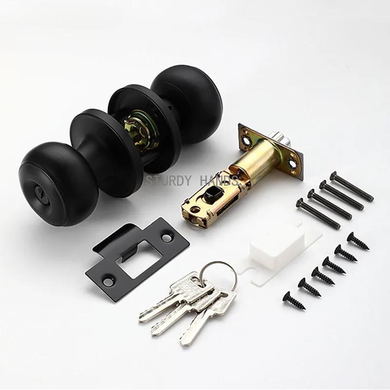 Stainless Steel Spherical Handle Lock Entrance Passage Keyless Door Lock Black Bathroom Door Lock Indoor Hardware Lockset