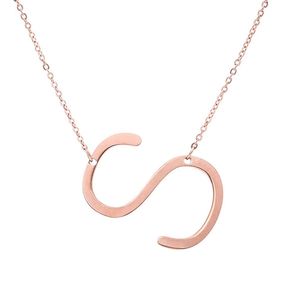 Alphabet Necklace Rose Plated Initial Letter Alphabet A - Z Choker Pendant