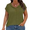 Women’s Short Sleeve Blouse with V Neck and Decorative Buttons Loose Fit Casual Top for Daily Wear