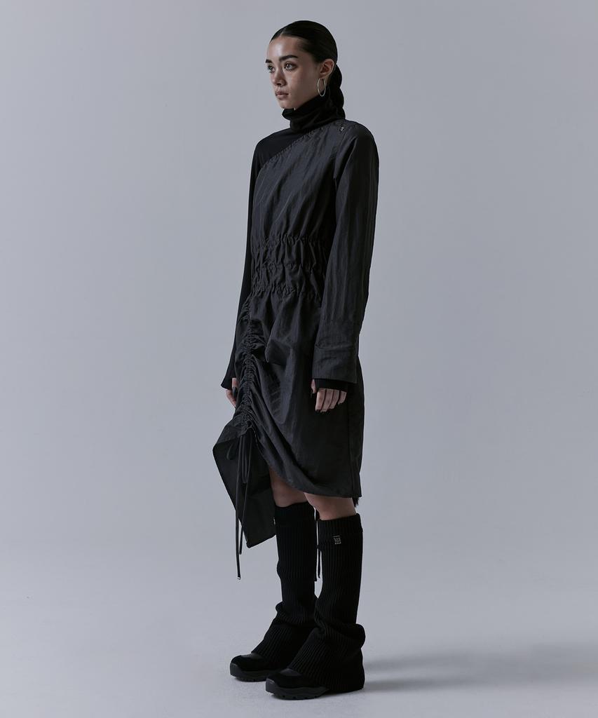 Teulimingbeodeu One-Shoulder Oblique Shirring One-Piece [ Charcoal ]