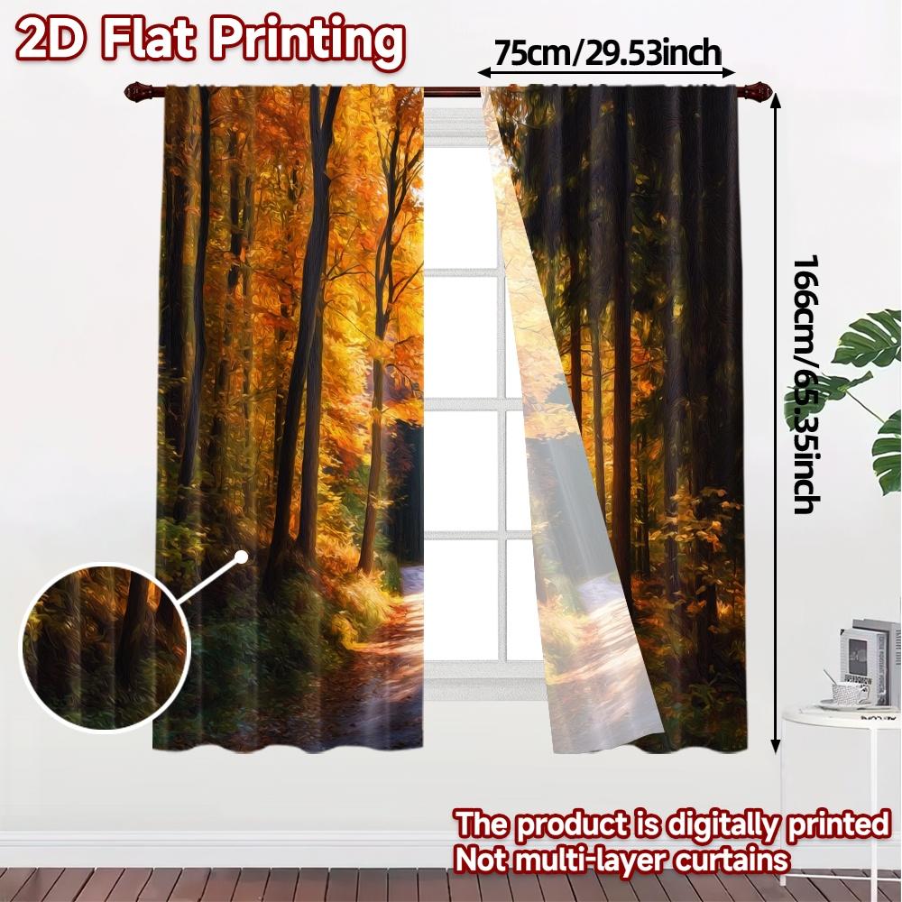 2pcs   2D FLAT PRINTING Curtains (Without Rod) Autumn Trail Modern Curtain Fabric Durable 100% Polyester Fabric Curtains Gifts