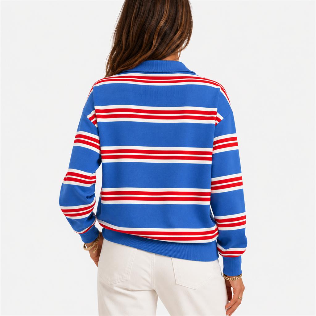 Women's Striped Knit Sweater with Collar for Casual Everyday