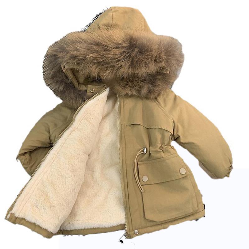 Girls Winter Windproof Warm Jackets Solid Zipper Hooded Snow Outdoor Children Coat Polyester Long Sleeve Kid Outerwear