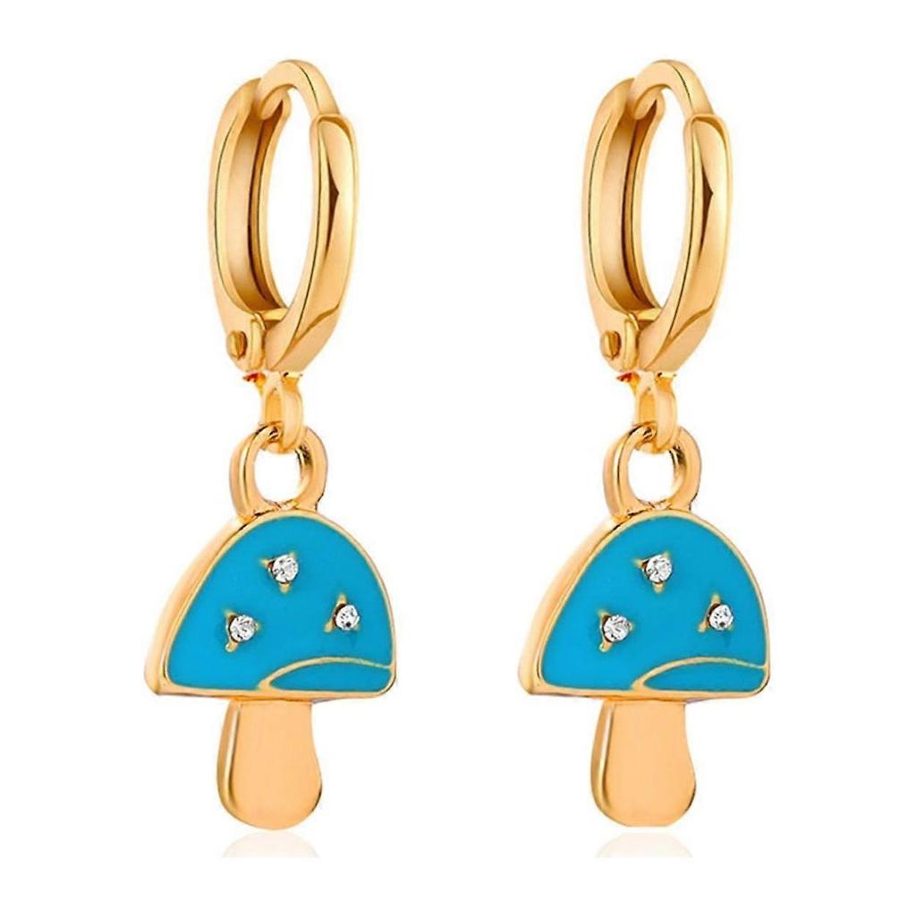 1 Pair Mushroom Shape Rhinestone Drop Earrings Alloy Piercing Bright Color Clip Earrings Jewelry Accessory