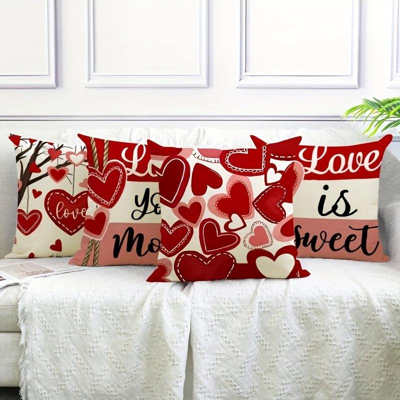 Valentine's Day Love Heart Print Home Decor Pillowcase Bedroom Living Room Sofa Decoration Polyester Cushion Cover with Zipper