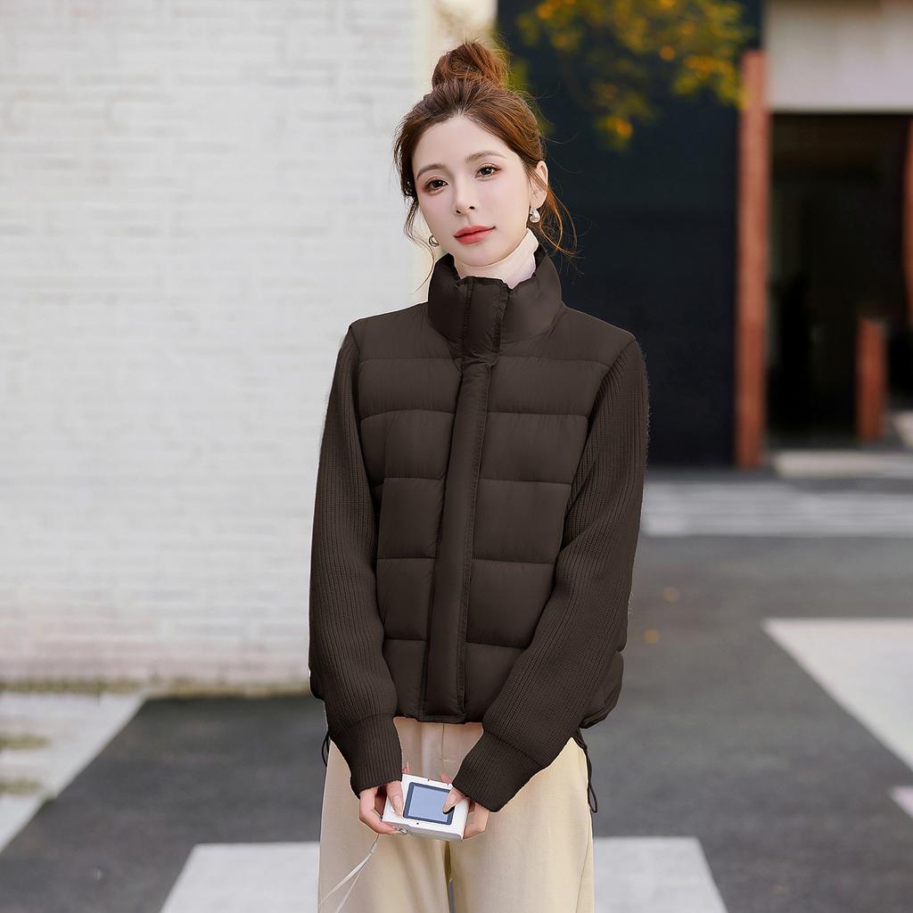 Knitted Splicing Stand-up Collar Cotton Clothes for Women's Winter New Student Fashion Warm Short Light Cotton-padded Jacket