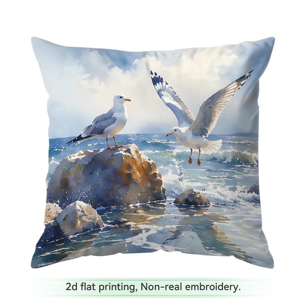 1pcs Watercolor Seagull Coast Cushions Pillowcase Polyester Cushion Cover Throw Pillow Pillowcover Home Car Sofa Decor