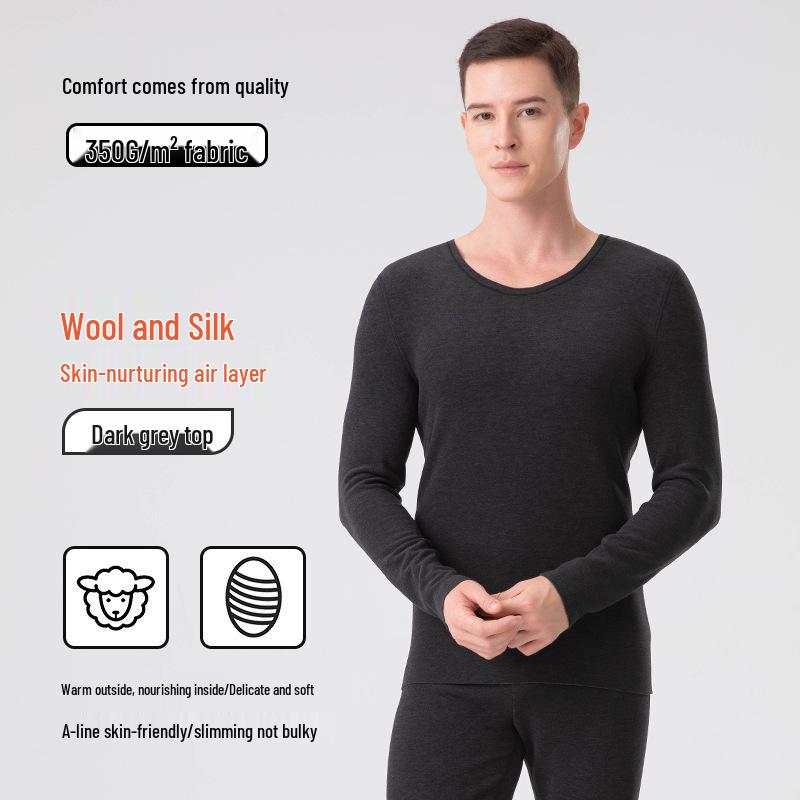 Men's Wool-Silk-Acrylic Seamless Fleece-Lined Warm Underwear Set