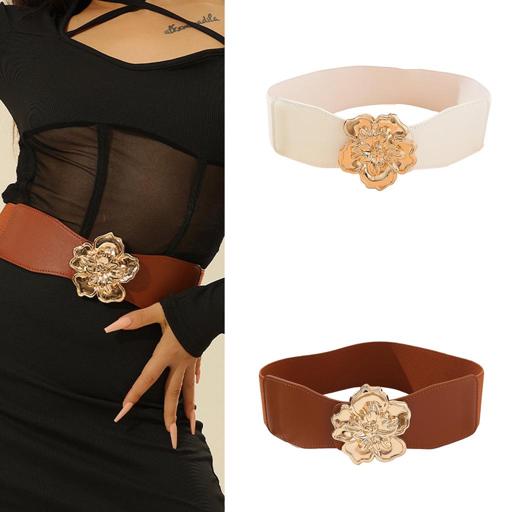 Ladies Slimming Corset Elastic Wide Waist Belt with 3D Flower Buckle Universal Women Banquet Dress Shirt Coat Corset