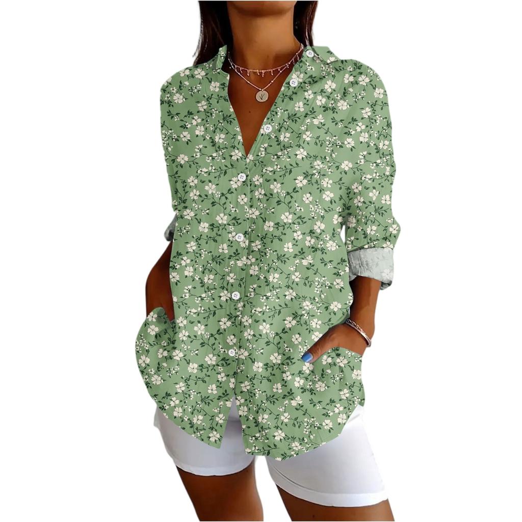 Damen Hemd mit Knöpfen Langarmhemden für Damen Druckgrafik Bluse Top